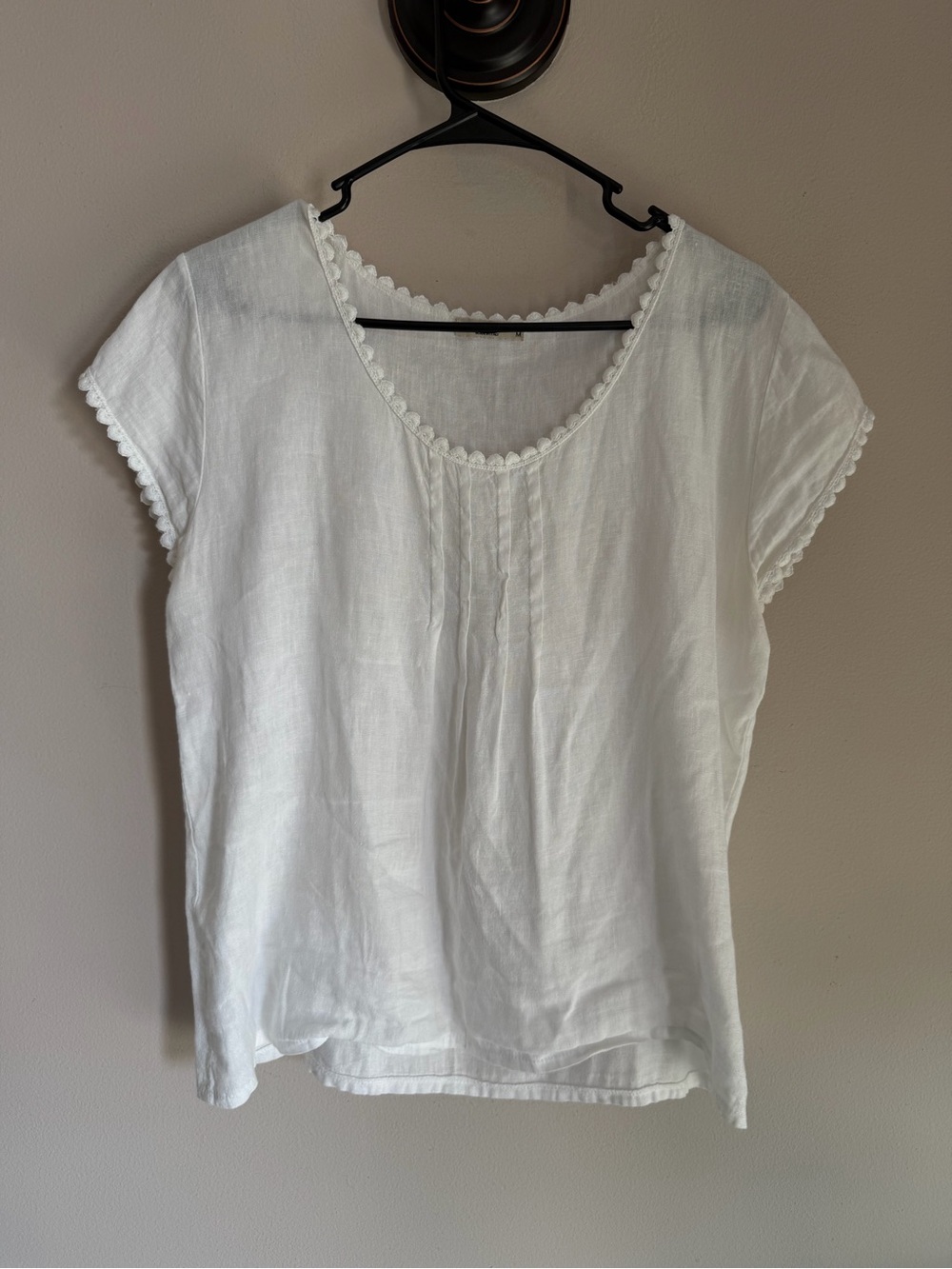 Alessia Pacini Made in Italy White Linen Top Medium - Scalloped Crochet Trim